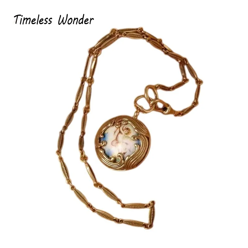 Timeless Wonder Retro Detachable Angel Charm Chains Necklace Women Designer Jewelry Top Rare Trendy Classy Vintage 4612