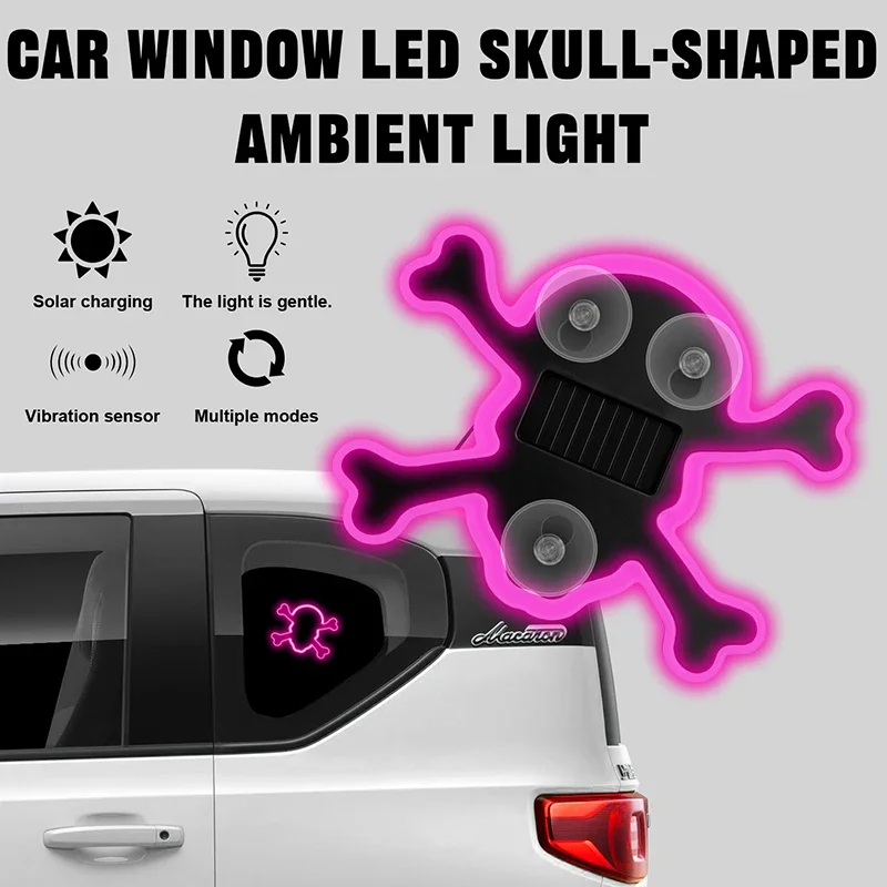 LED Solar Powered Skull Head Neon Illuminated Light Rear Decoration Atmosphere Light For Car Rear Window,Halloween Decorations