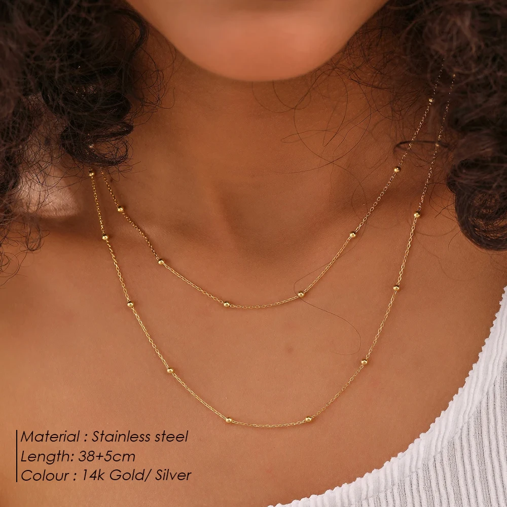 عقد سلسلة من الخرز المستدير من الفولاذ المقاوم للصدأ من EManco ، قابل للتعديل ، قصير ، إكسسوارات نسائية ، بالجملة #2