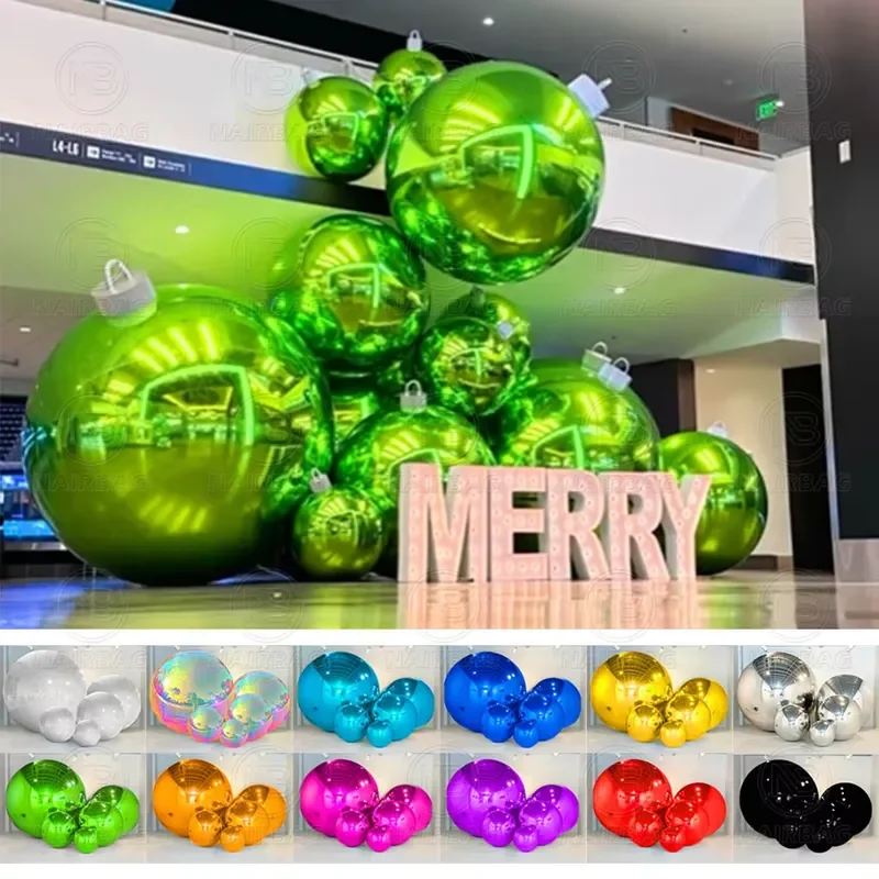 Green Inflatable Mirror Ball Balloon PVC Giant Silver Inflatable Mirror Ball Orange Red Big Shiny Spheres for Christmas Decor