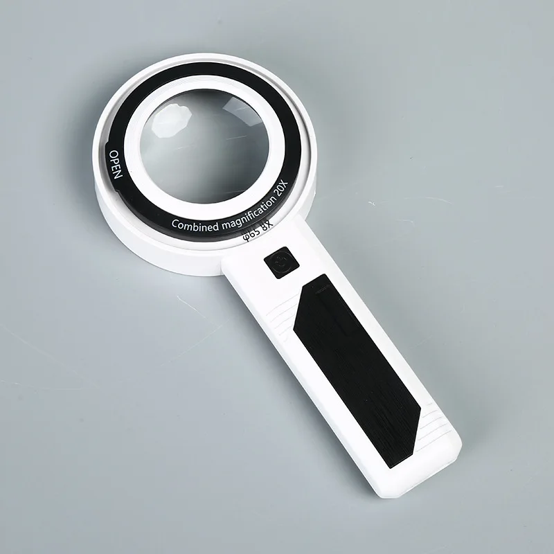 Double Layer Lens Multi Lamp Magnifying Glass for Elderly Reading, Handheld Illumination, High-Power Magnifying Glass