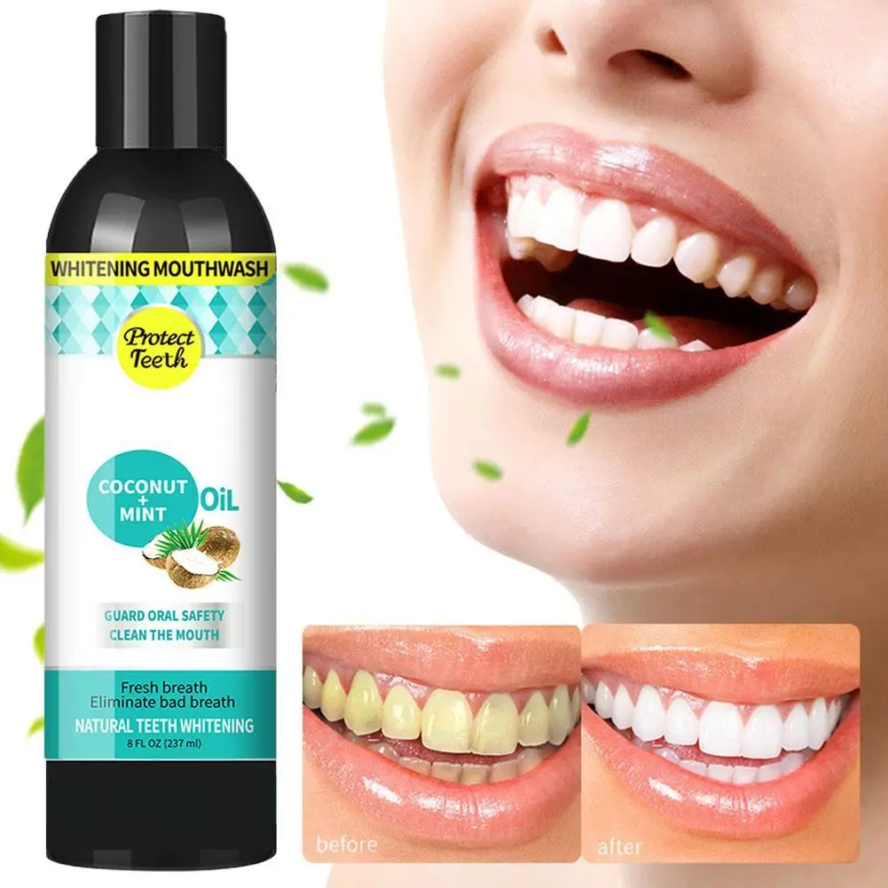 Aceite de tracción de menta de coco, blanqueador de dientes sin Alcohol, juego de raspador de lengua de respiración bucal fresca, cuidado de la salud bucal