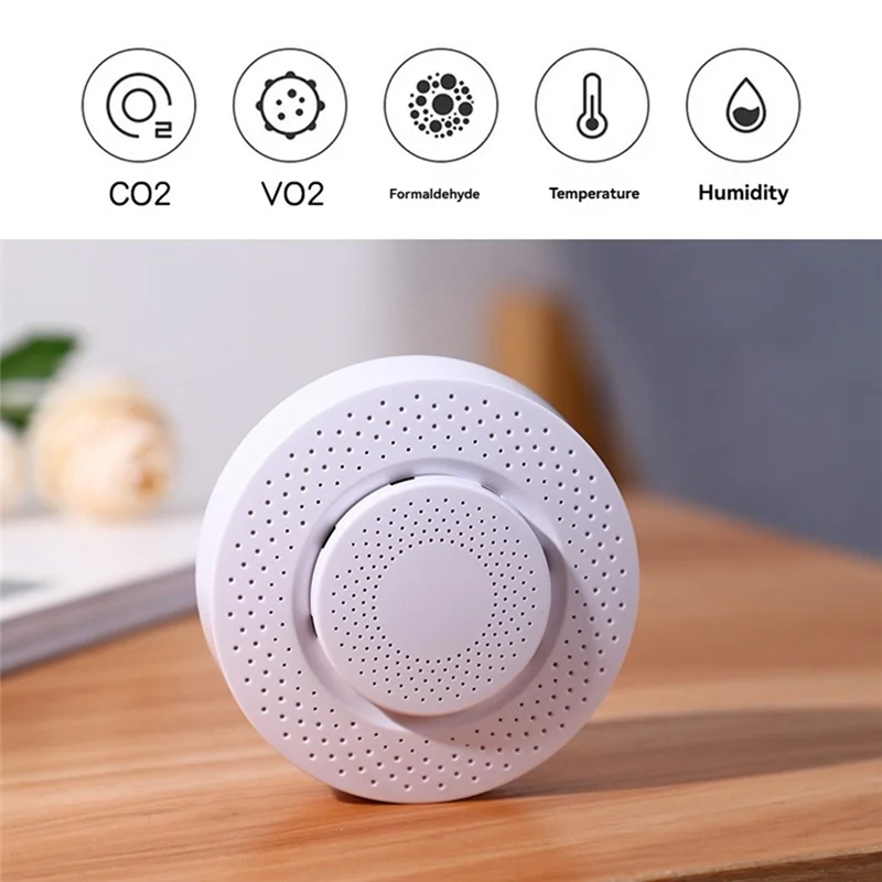 ABKN-Tuya WIFI Monitor de calidad del aire 5 en 1 formaldehído VOC CO2 Detector de temperatura y humedad Sensor compatible con Control remoto