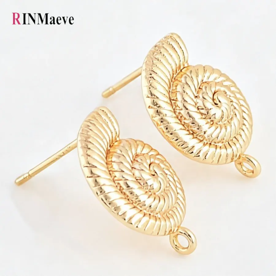 6PCS 18K Gold Color Plated Brass 11*16MM Snail Stud Earrings High Quality Diy DIY Jewelry Making Finding Accessories