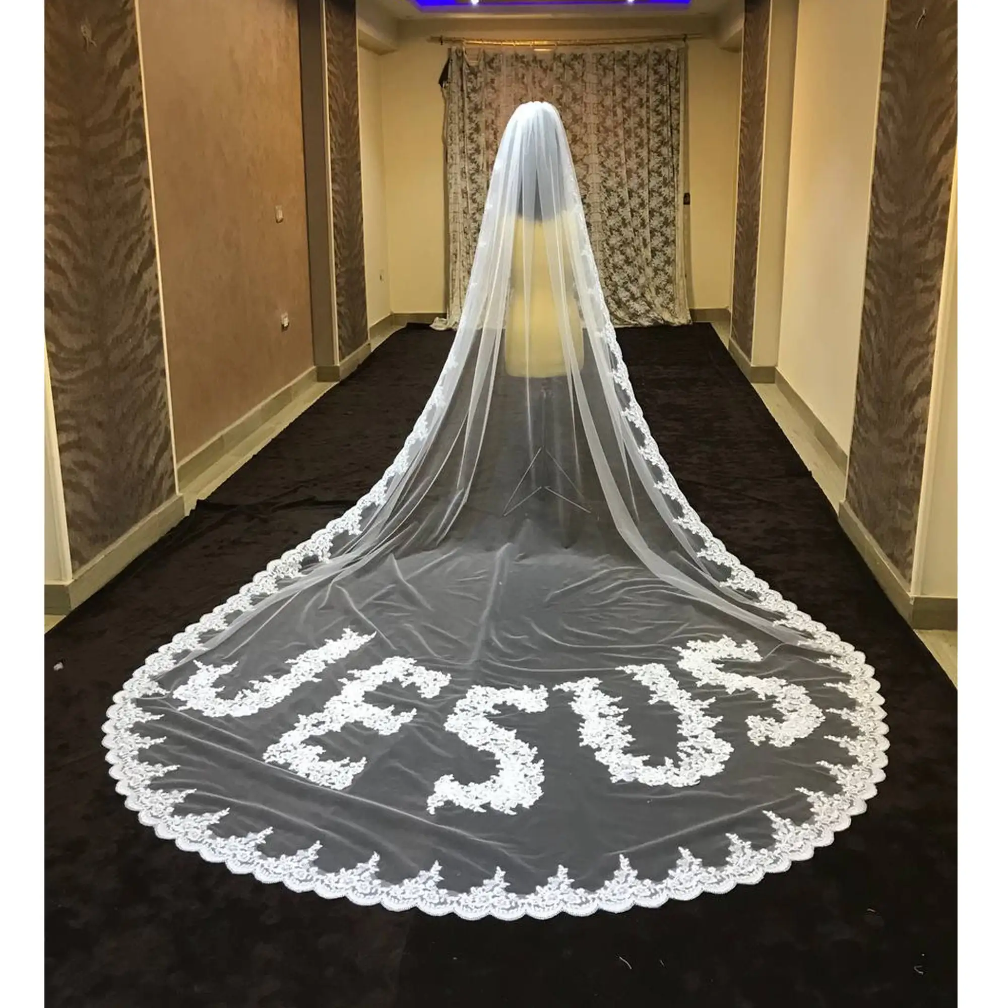 Bespoke Veil Embroidery letters jesus veil with phrases words family crest initials embroidered Name veil Custom monogram veil