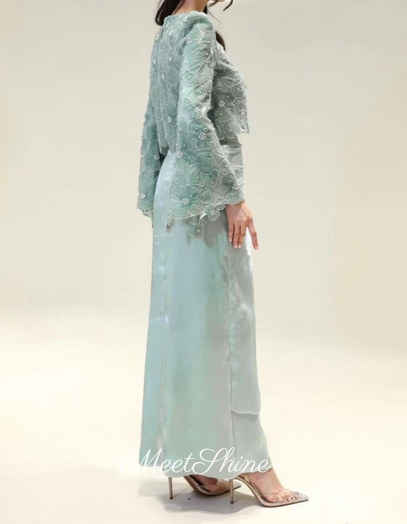 Aqua mangas compridas vestido de baile verde princesa vestido de noite arábia saudita formal vestido de casamento personalizado vestidos de gala 2025