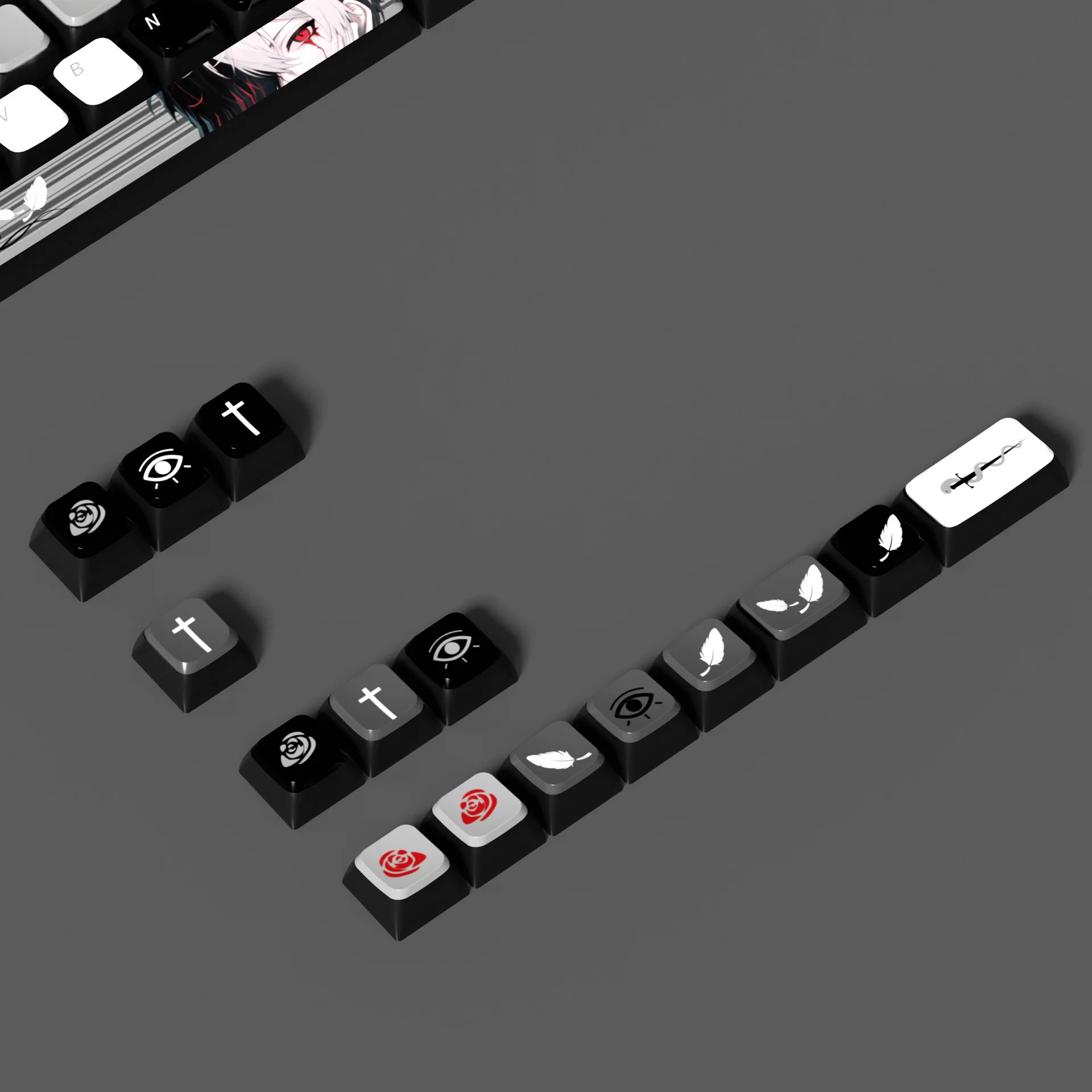 Dark Night Scarlet Fantasy - Teclas negras - Juego completo de teclas PBT de sublimación de 118 teclas, universales para teclados mecánicos