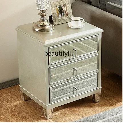 

ss 26 European-Style Mirror Light Luxury Bedside Table Bedroom Bedside Cabinet Simple Post-Modern Solid Wood Storage Cabinet Fur