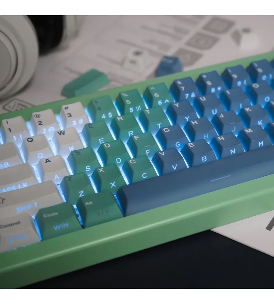 Snow monster gradual change blue side light transmission 130 keys mechanical keyboard keycap PBT hot sublimation original height