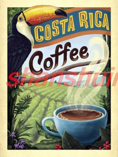 Café Costa Rica, letrero de metal retro vintage, cafetería, cocina