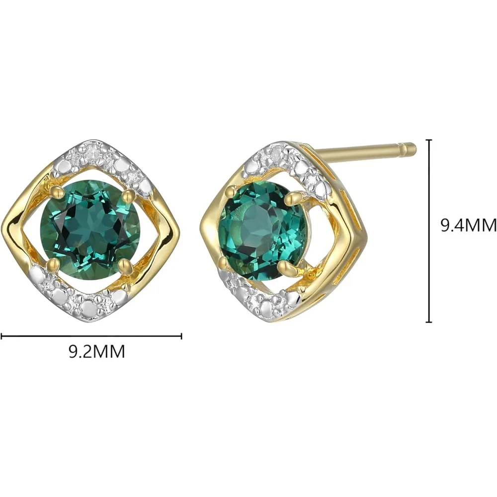 أقراط نسائية من الفضة الإسترليني عيار 18 قيراط مطلية بالذهب والأحجار الكريمة والألماس - اختيار أنيق