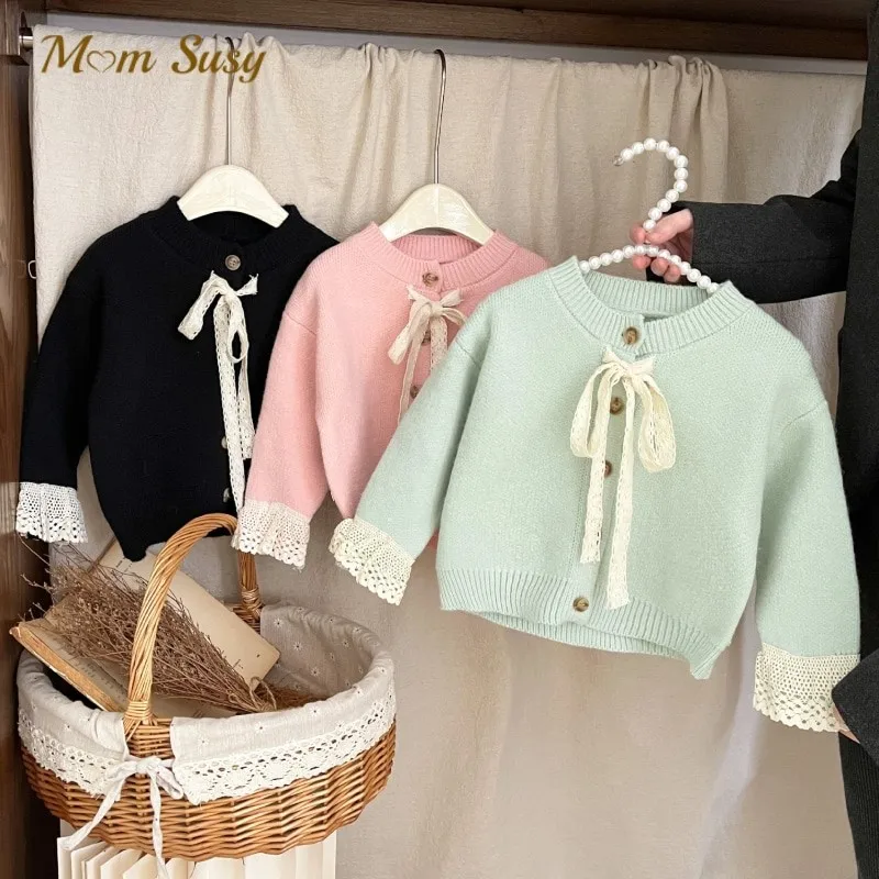 

Newborn Baby Girl Princess Knitted Cardigan Lace Bow Tie Infant Toddler Child Knitwear Sweater Spring Autumn Baby Clothes 0-2Y