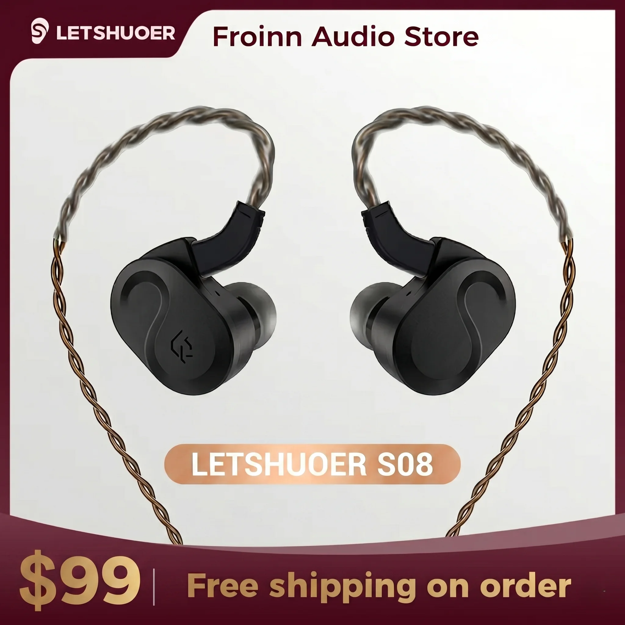 Écouteurs intra-auriculaires filaires HiFi Letshuoer S08 nouvelle génération avec transducteur magnétique planaire de 13 mm, double bobine, prise 3,5+4,4 mm