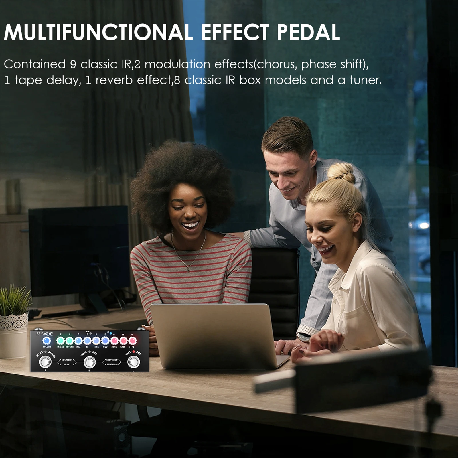 جيتار كهربائي محمول متعدد الوظائف، دواسة تأثير مدمجة مع تشغيل الموسيقى اللاسلكية وتسجيل الهاتف من النوع C