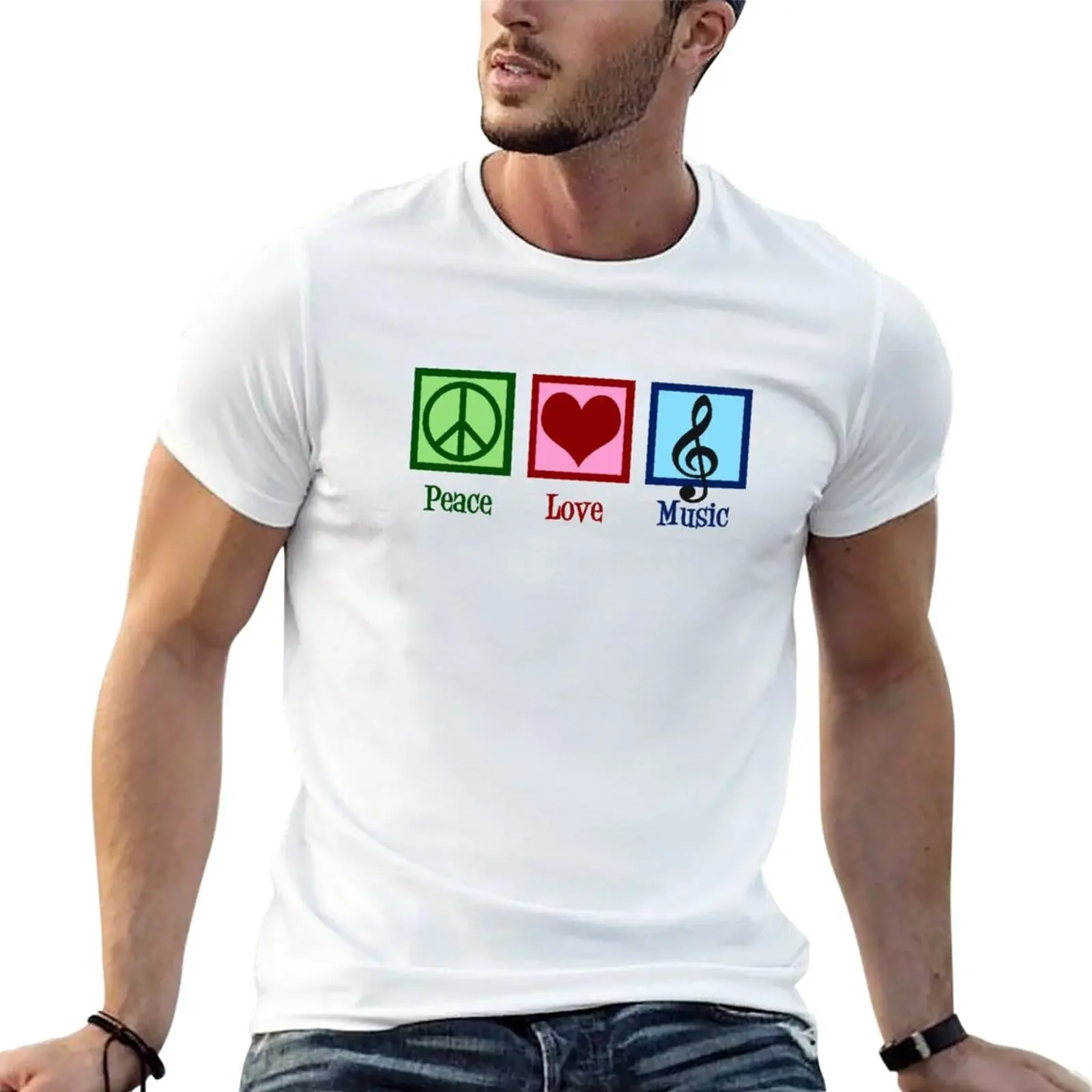 New Peace Love Music T-Shirt graphics t shirt black t shirt heavyweight t shirts plain white shirts men