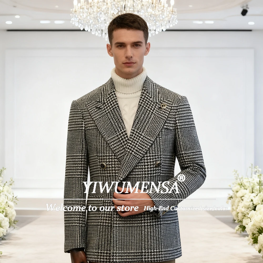 

Деловой костюм в британском стиле, куртки в клетку, мужской пиджак в клетку, двубортное пальто по индивидуальному заказу, обычные мужские банкетные смокинги