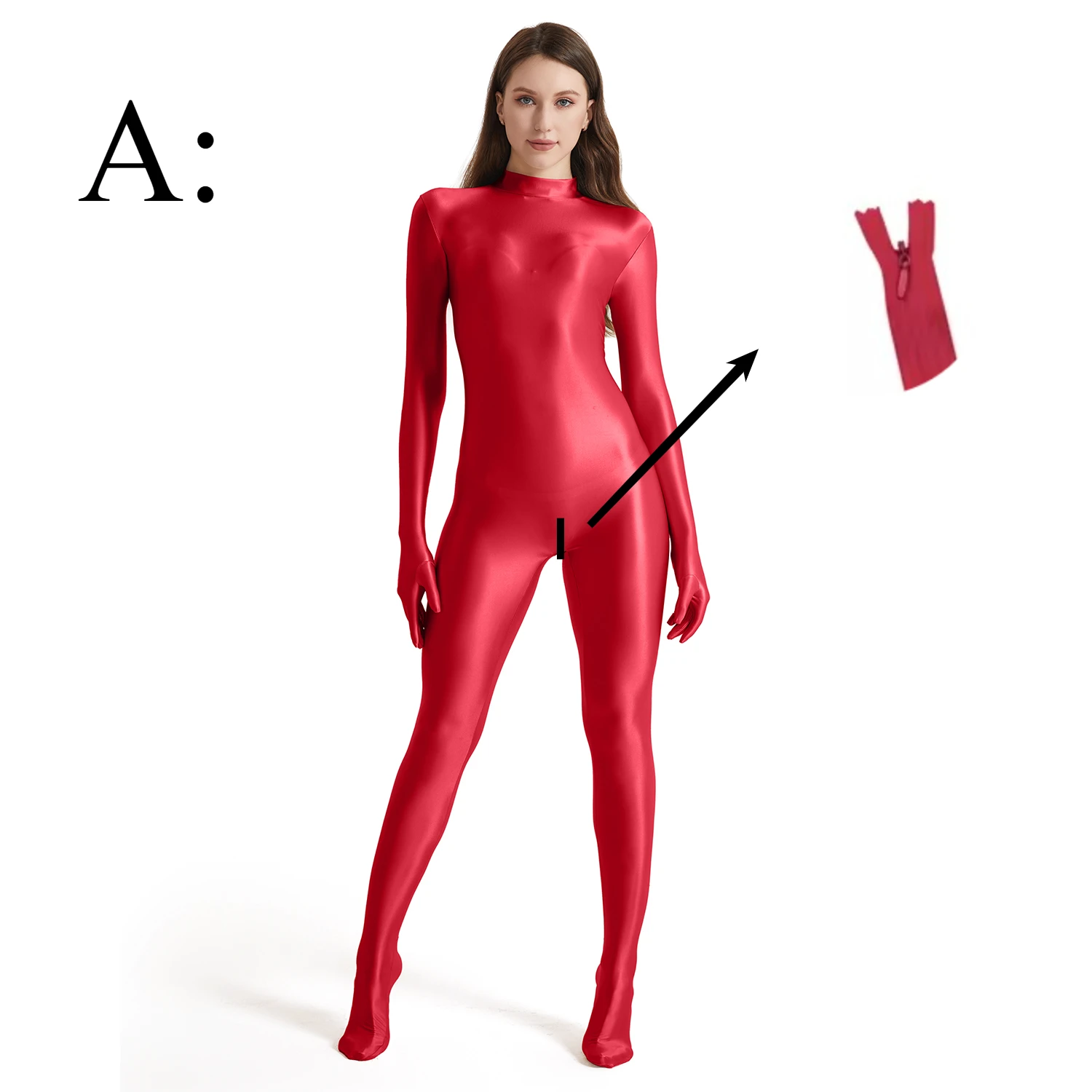 Red Women Long Sleeve Gloves Glossy Elasticity Jumpsuit black Fitness Bodycon PlusSize Playsuit Slim Bodysuit Cosplay Costumes