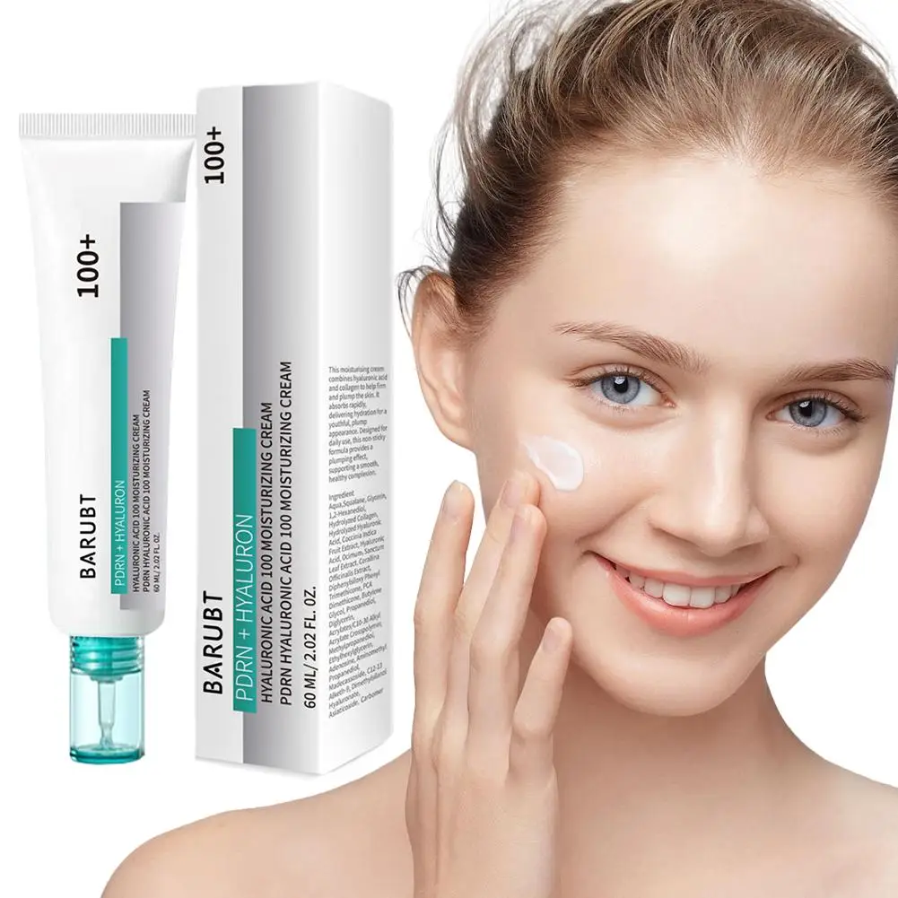 Crema Facial de 60ml con PDRN y Ácido Hialurónico 100, Hidratación Profunda, Reparación de la Piel, Crema Humectante Facial con Colágeno para Rostro y Ojos, Aumenta la Luminosidad