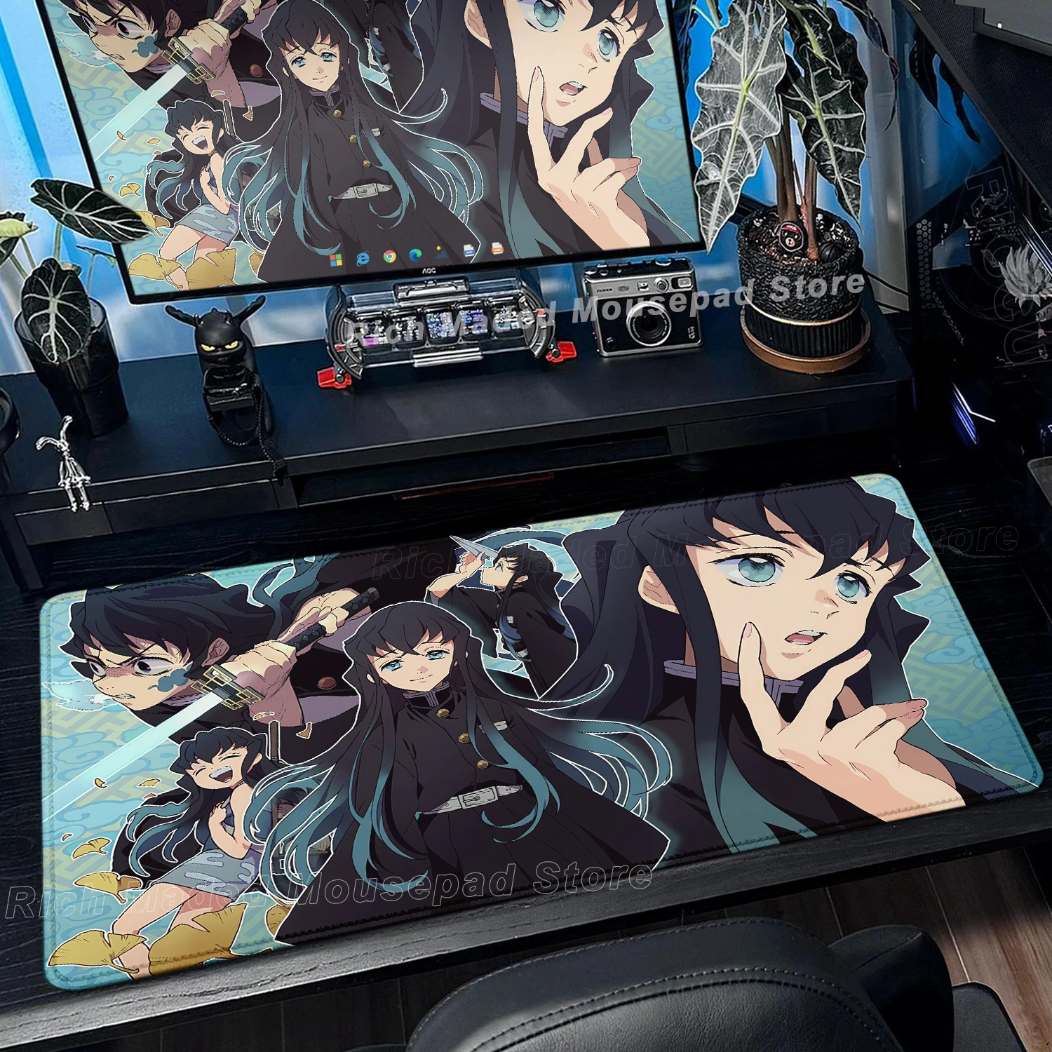 Muichiro Tokito Mousepad Anime Demon Slayer Alas Mouse Besar Alas Meja Laptop Kantor Alas Meja Keyboard Gamer 400×900 Aksesori PC