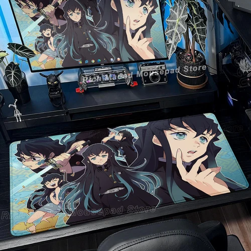 Imagen 1 del producto Muichiro Tokito-alfombrilla de ratón grande de Anime Demon Slayer, alfombrilla de ratón para ordenador portátil de oficina, alfombrilla de escritorio para teclado de jugador, accesorios para PC de 400x900