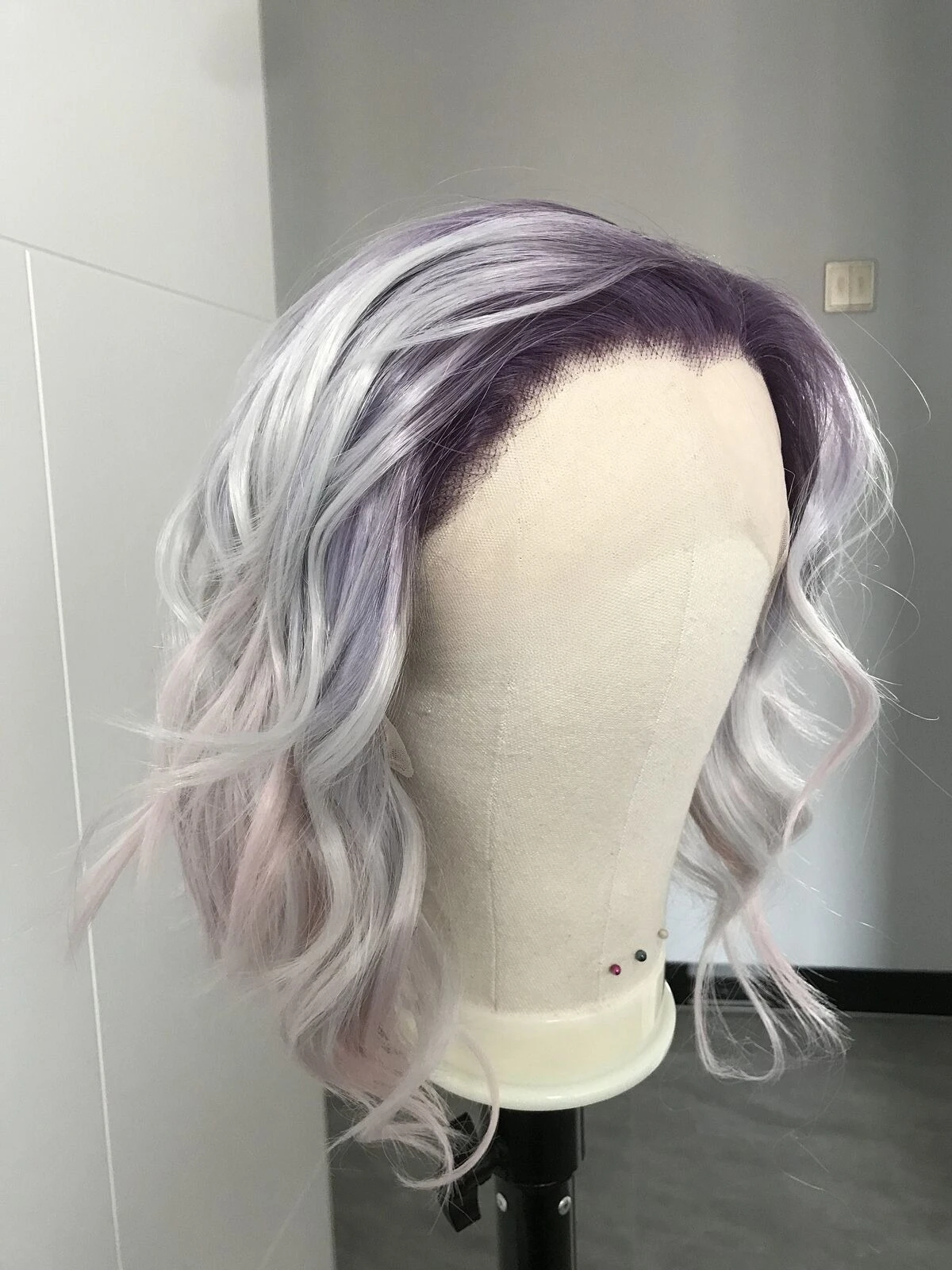 

Mystery Pastel Purple Lilac into Light Pink Short Wavy Bob Hair Lace front Wig