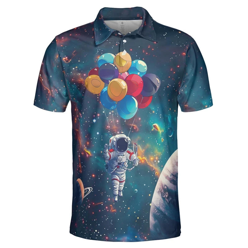 Trend Astronaut Graphic Polo Shirts Fashion Summer Short Sleeve Men Women 3D Printed Polo Shirt Cool Streetwear Oversized Tops