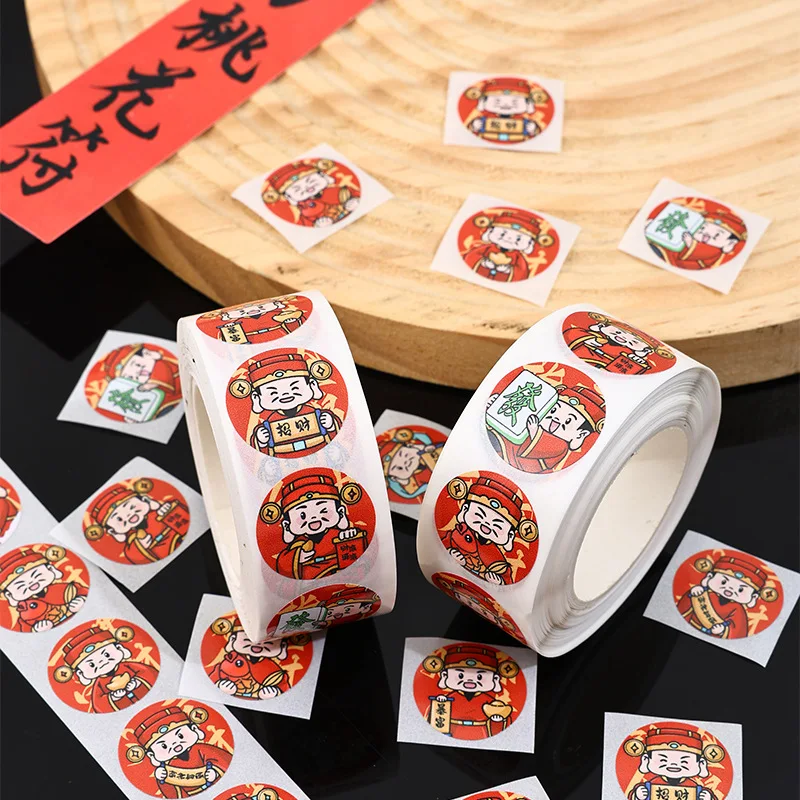 500pcs/roll 2025 Chinese New Year Stickers 1.9cm Adhesive Lunar New Year Decal Spring Festival Party Supplies Gift Boxes Candy