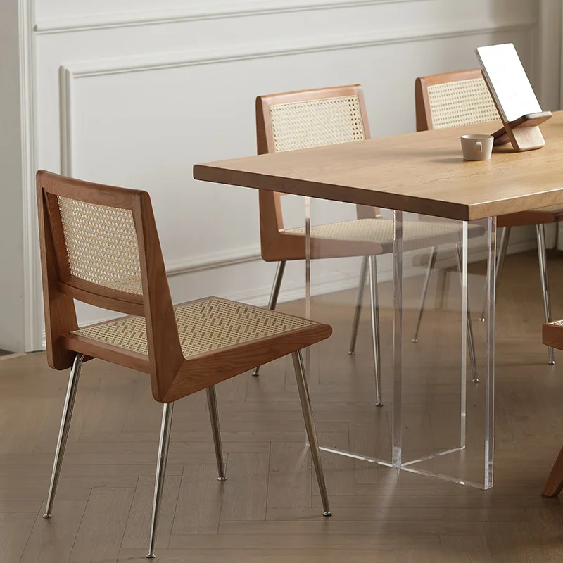 Nordic rattanowe krzesło do jadalni z litego drewna oparcie domu krzesło nowoczesne minimalistyczne średniowieczne krzesło ze stali nierdzewnej Celebrity Chair