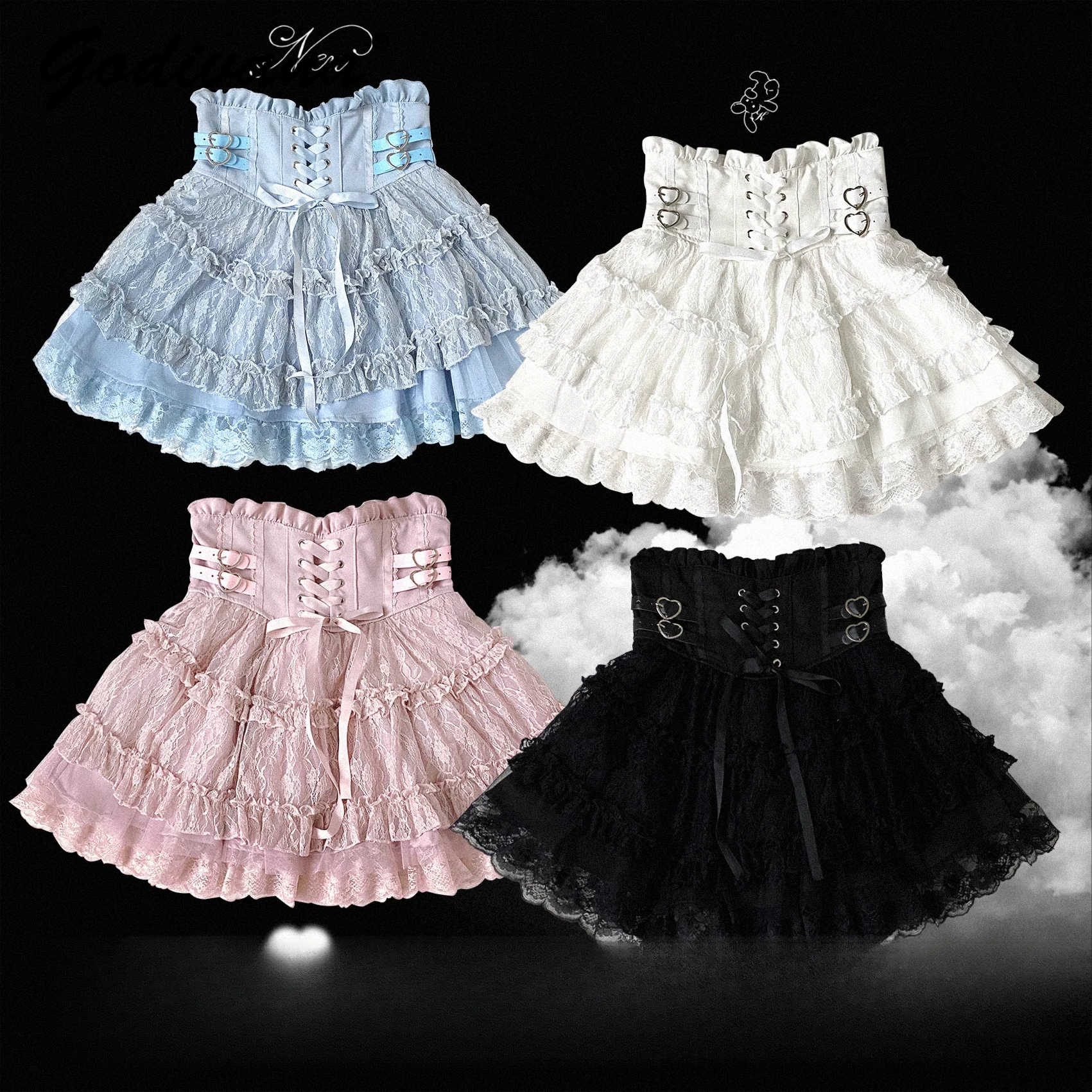 2025 New Spring Girls Sweet Lace Strap High Waist Skirt Original Japanese Mine Women's Lolita Fairy Short Lace Skirts