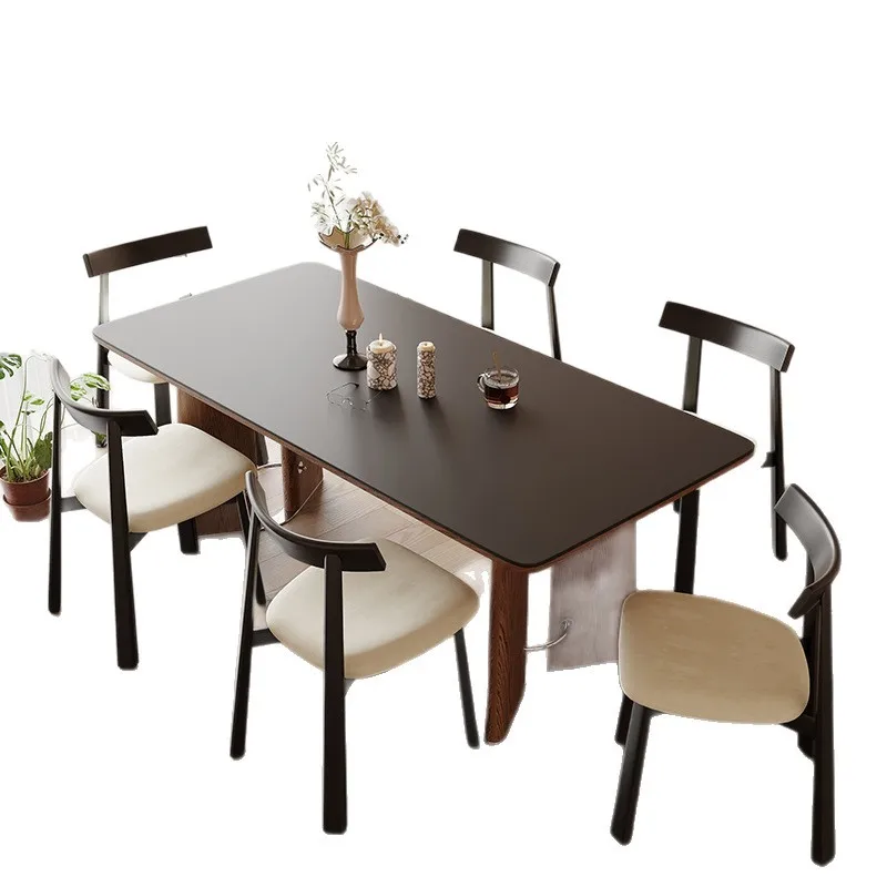 

Retro medieval style slate dining table and chair combination Modern simple solid wood slate household