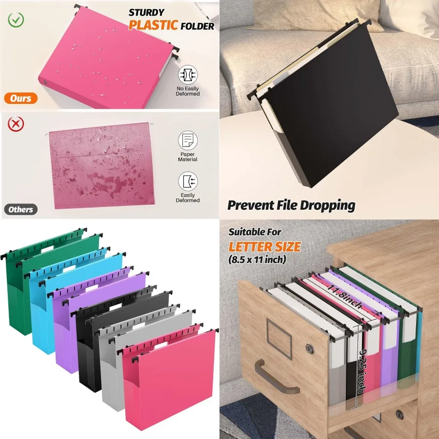 

Extra Capacity Plastic Hanging File Folders 12 Pack Reinforced Expanding Hang Folder Letter Size with Accordian Pocket Heavy Du