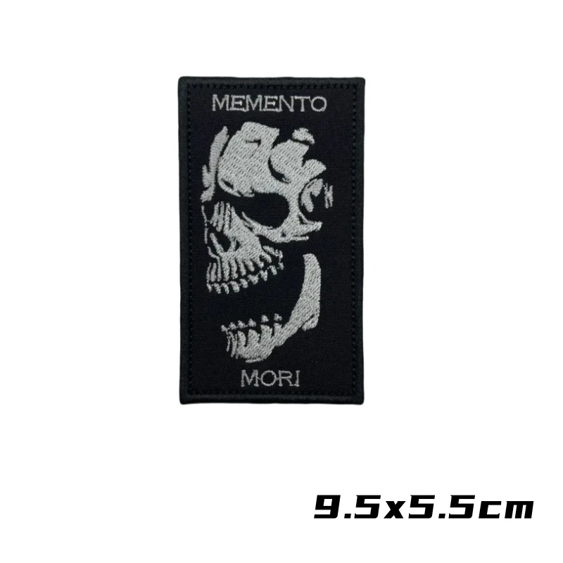 Memento Mori Embroidered Hook and Loop Patches Tactical Skull Morale Badge Military Backpack Sticker