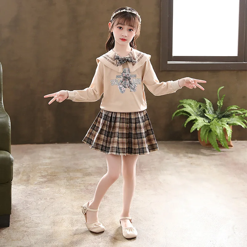 Girl Autumn Winter New Sailor Collar Dresses Kid Sweet Lovely Princess Skirt Children Party Evening Performance Vestido Clothes