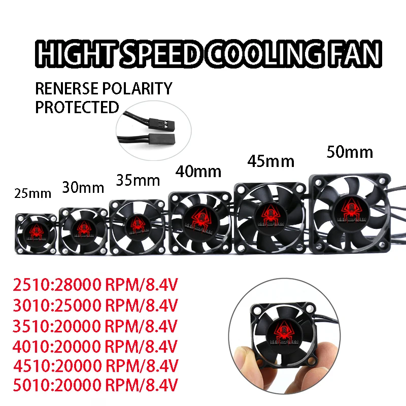 25mm 30mm 35mm 40mm 45mm 50mm szybki wentylator chłodzący do 1/10 RC Car ESC silnik rozpraszanie ciepła uniwersalne części