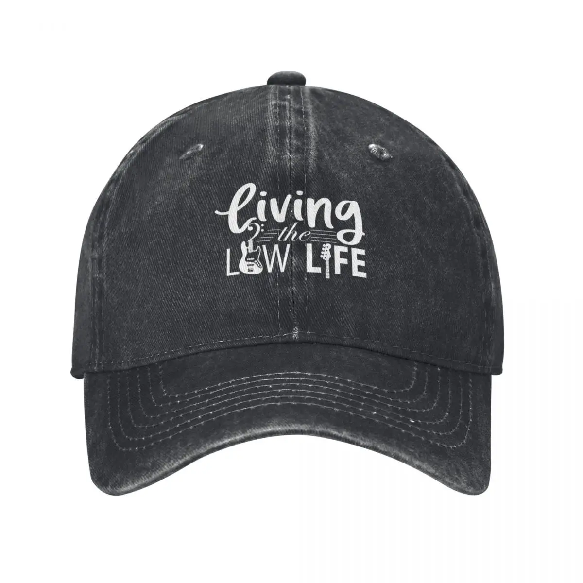 Living the Low Life-Bass Guitar-Bassist-Bass Clef-Bass Guitar Player Baseball Cap Vintage Hood sun hat Man Women's