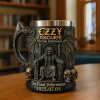 Halloween 3D Ozzy Osbourne Commemorative Mug Stainless Steel Skull Water Cup Beer Mug Coffee Cup Drinking Utensils