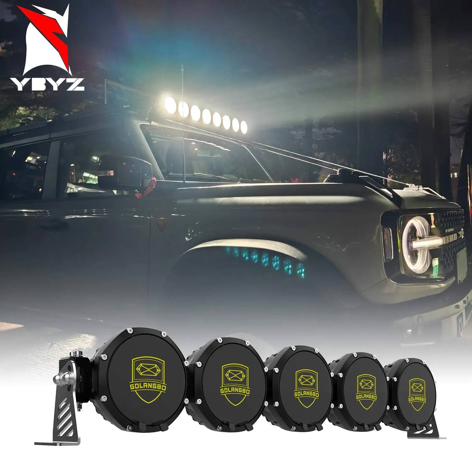 

YBYZ 17-52Inch LED Light Bar 4x4 Off Road bull pods Lights Flood Spot Combo roof Driving Work Light with Wiring Harness for JEEP
