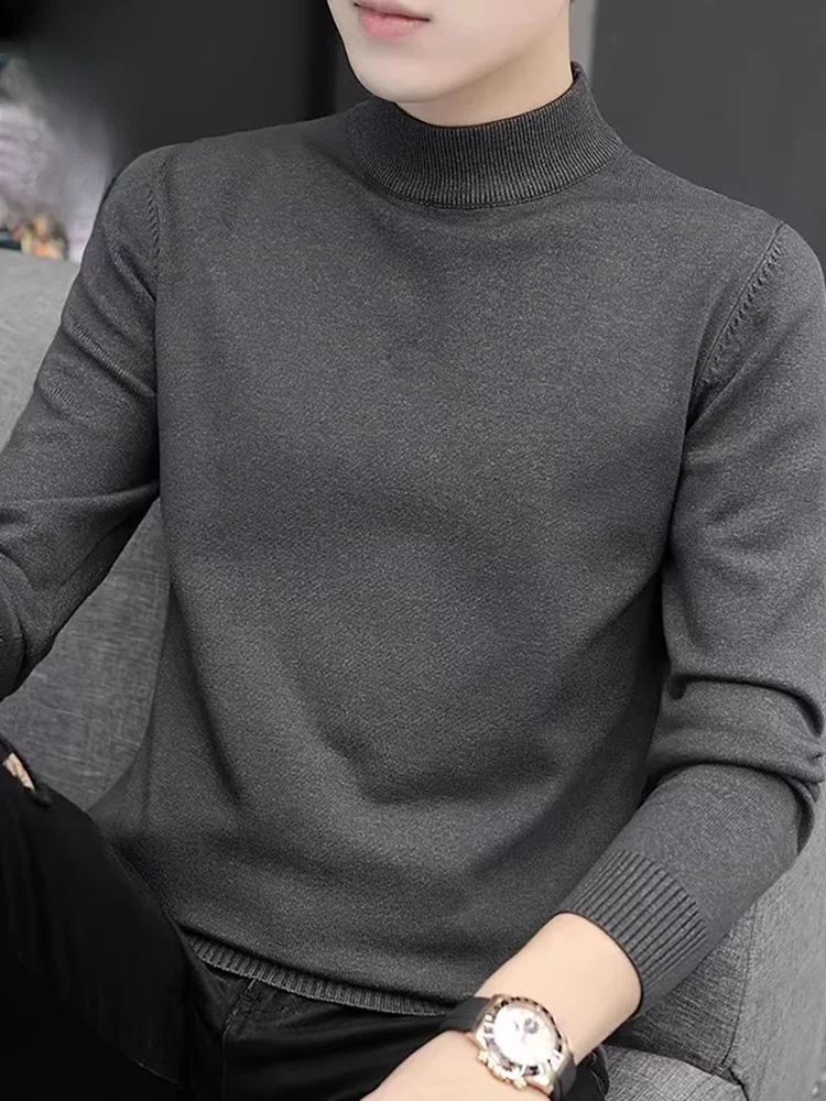 

Men's Knitted Sweater f High Collar Slim Fit Base irt Trendy Casual Sle Spring Season Polyester Blend Long Sve