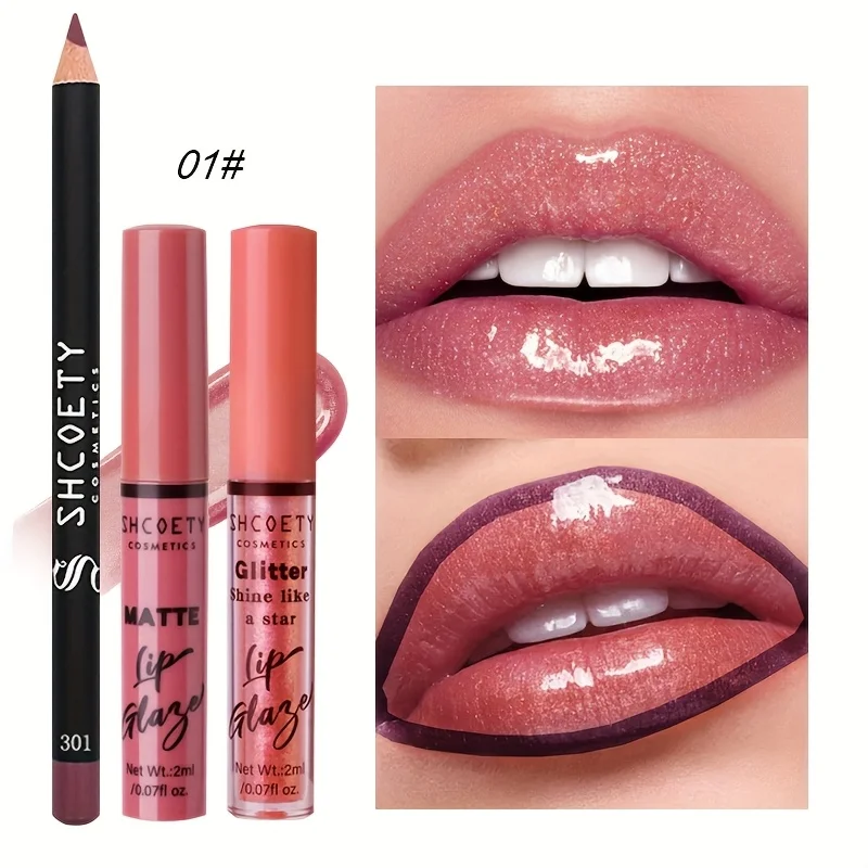 Pearl Shimmer Matte Lip Liner And Lip Oil Set Wodoodporny, nieprzywierający zestaw do ust odpowiedni dla wszystkich rodzajów skóry Pudełko na prezenty świąteczne