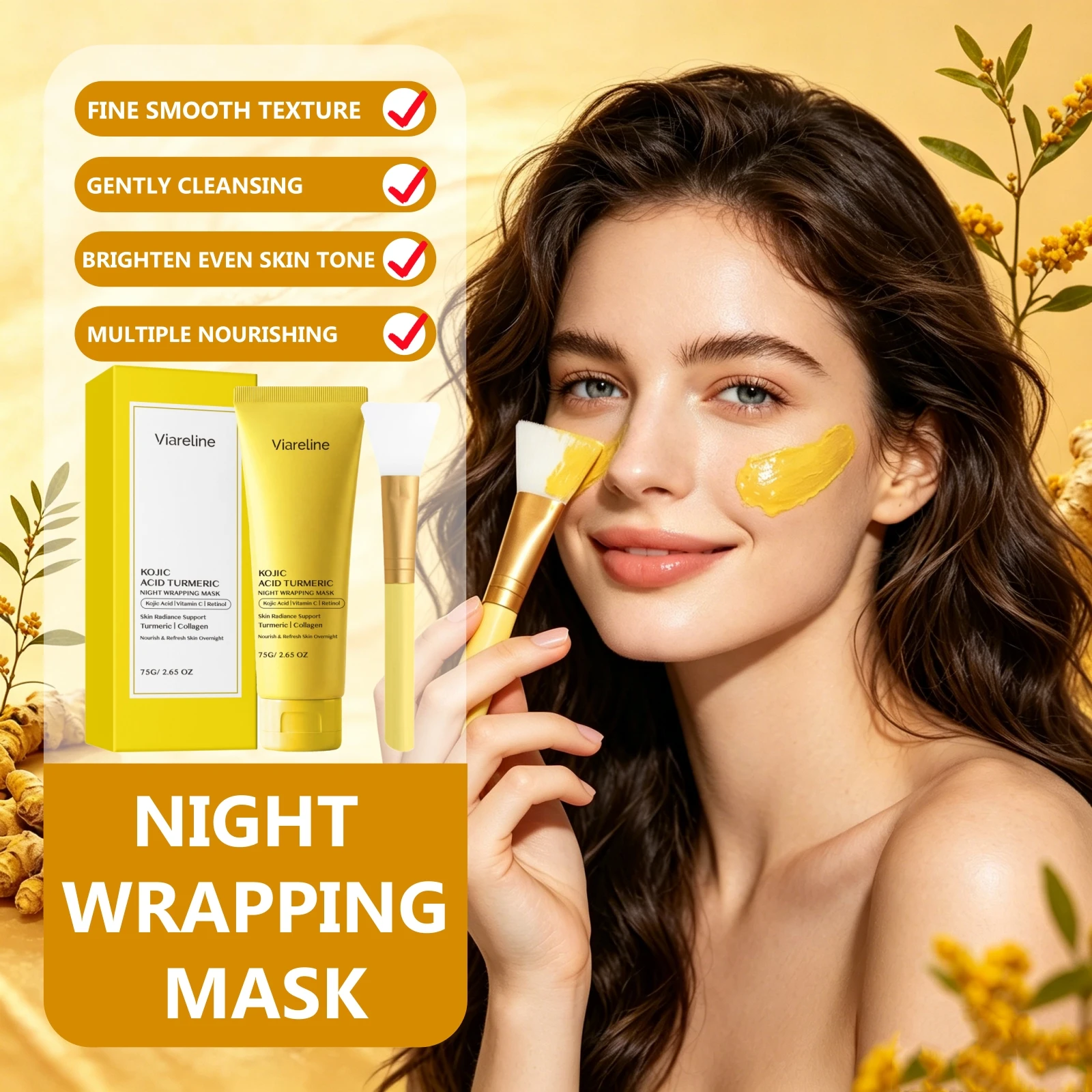Kojisäure-Kurkuma Aufhellende Peel-Off Maske Feuchtigkeitsspendend Revitalisierend Dunkle Flecken Entferner Gleicht Hautton aus Nährende Nachtmaske