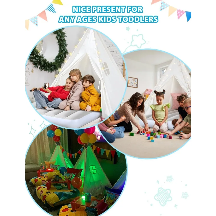 2 conjuntos de tenda tipi para crianças com cama de ar inflável, barraca de brincar branca dobrável para ambientes internos e externos, meninos e meninas