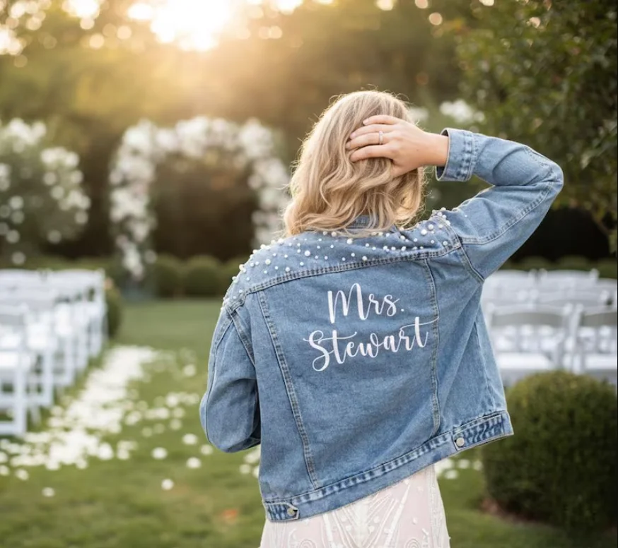 Custom Embroidered Bride Denim Jacket, Bride Jean Jacket, Future Mrs Jacket, Personalized Wedding Jacket, Wedding Jean Jacket