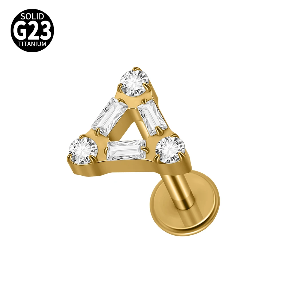 G23 Titanium Moon CZ Internal Thread Labret Piercing Earring