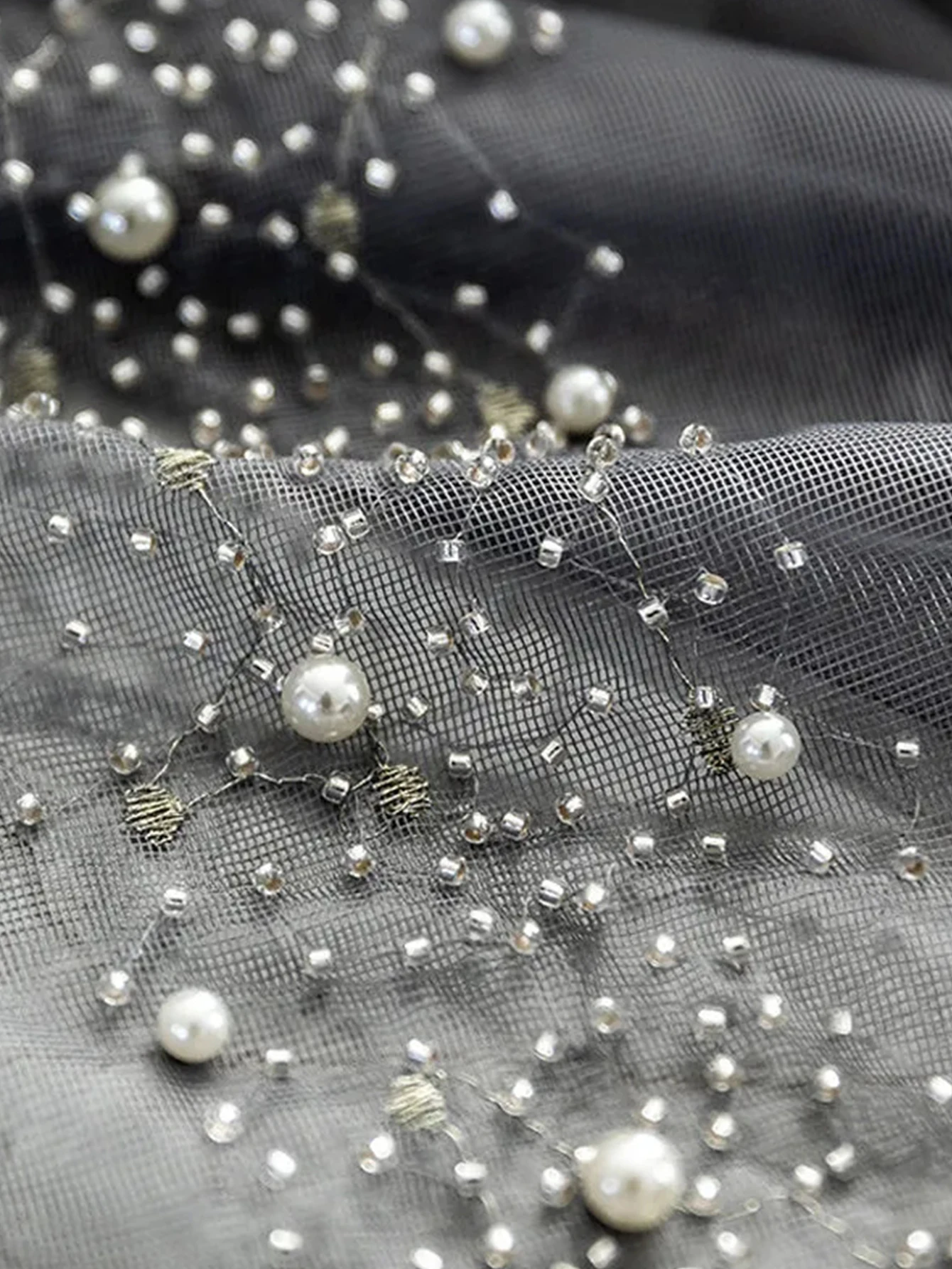 Faux Pearl Decor Sheer Panel Curtain, Polyester Light Filtering Privacy Sheer Curtain For Bedroom, Living Room, All Season