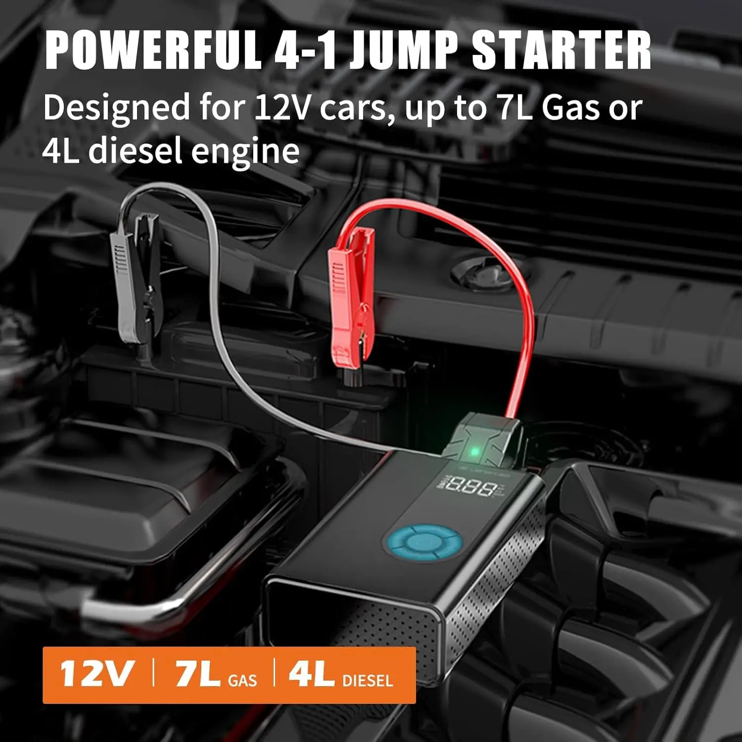 Jump Starter With Air Compressor, 1500A Potable Battery Booster With 150Psi Digital Auto Tire Inflator, 12V Car Battery Charger