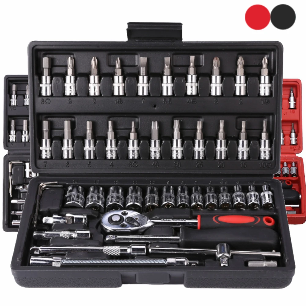 46pcs Socket Set Car Repair Tool Ratchet Spanner Wrench Set Pawl Socket Spanner Screwdriver Professional Metalworking Tool Kit