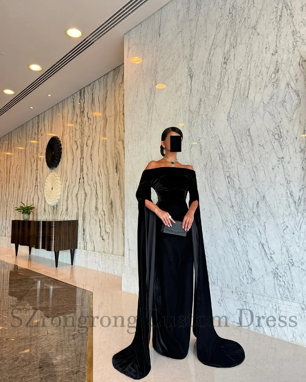 Suknia wieczorowa ślubna na zamówienie, nowoczesna, z kołnierzem łódkowym, aksamitna, dopasowana, seksowna, do ziemi, klasyczna suknia na studniówkę z peleryną, vestido de