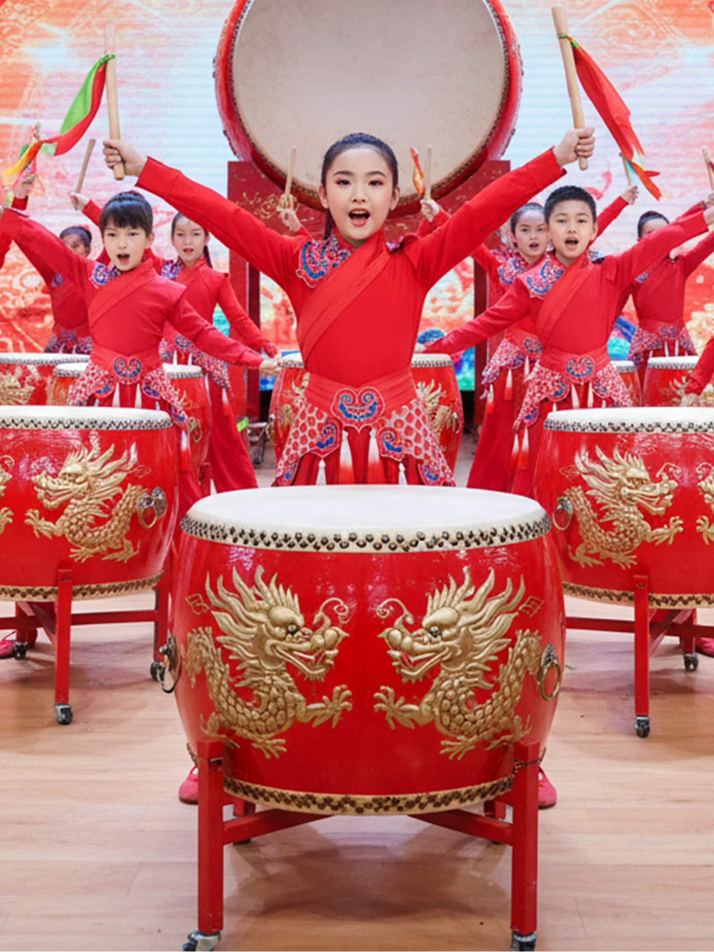 

New 2026 Children's Performance Costume Drumming Celebration Dance Encouragement Spring Festival Joyous Drumming Outfit