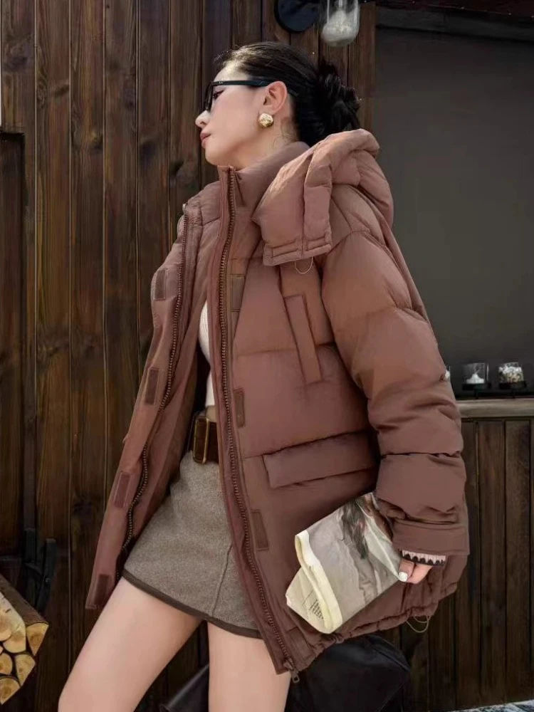 Halflange Donsjack 2025 Winter Vrouwen 90% Witte Eend Puffer Jas Mode Capuchon Verdikte Warme Parka Casual losse Overjas