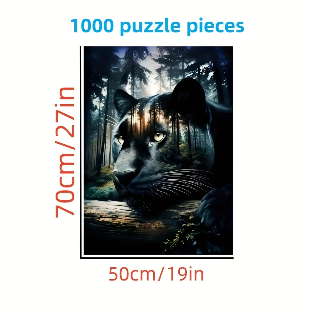 1000pcs Black Leopard Puzzle, Challenging DIY Brain Game Cardboard Puzzle, Suitable for Adult and Family Interactive Games Gif